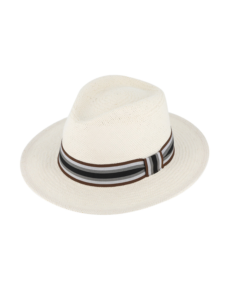 Chapeau forme Traveller en paille papier avec bande rayée - Chapo & Co