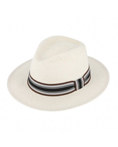 Chapeau forme Traveller en paille papier avec bande rayée - Chapo & Co