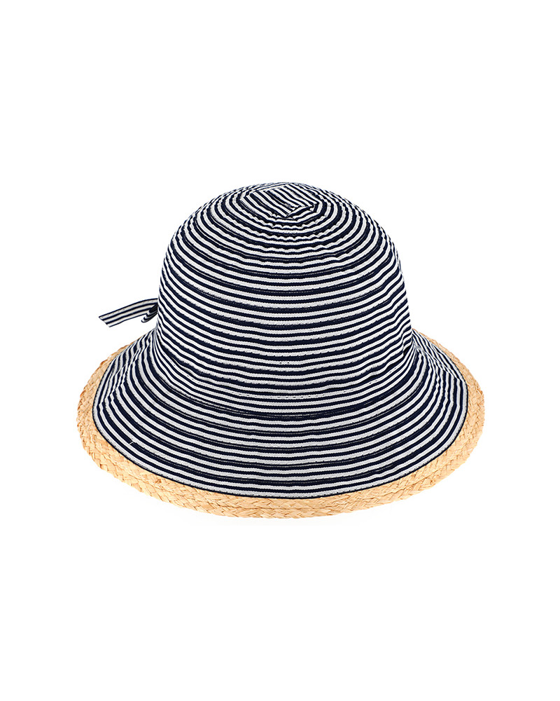 Chapeau Cloche Rayé Bleu Marine et Blanc avec Nœud – Style Marin Estival Féminin