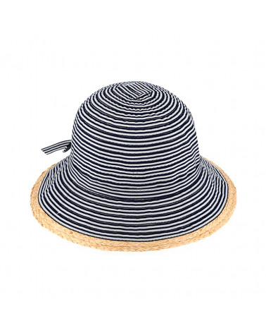 Chapeau Cloche Rayé Bleu Marine et Blanc avec Nœud – Style Marin Estival Féminin