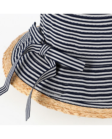 Chapeau Cloche Rayé Bleu Marine et Blanc avec Nœud – Style Marin Estival Féminin
