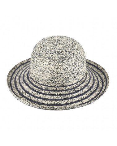 Chapeau forme cloche en paille papier rayé coloris bleu marine - estival et champêtre