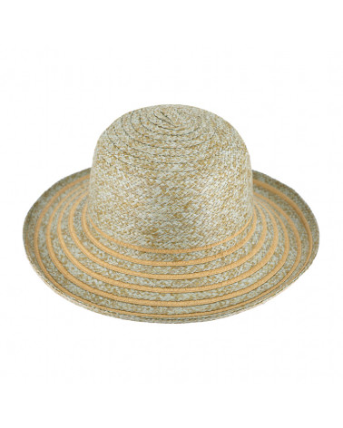 Chapeau forme cloche en paille papier rayé coloris vert pâle - estival et champêtre
