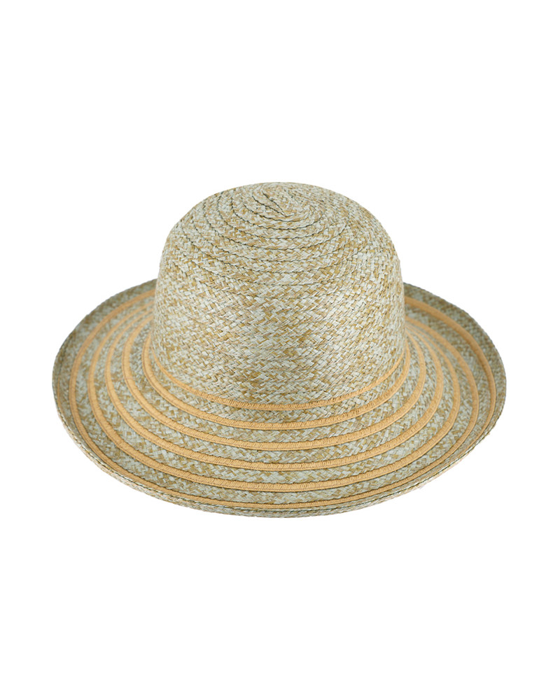 Chapeau forme cloche en paille papier rayé coloris vert pâle - estival et champêtre