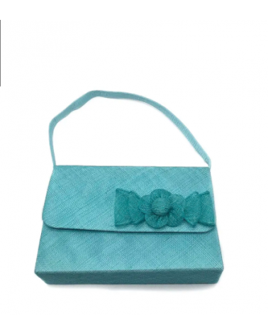 Pochette de cérémonie en sisal avec petite anse coloris turquoise