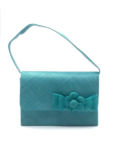 Pochette de cérémonie en sisal avec petite anse coloris turquoise