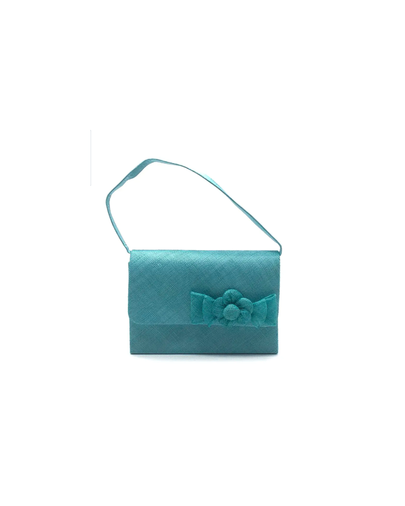 Pochette de cérémonie en sisal avec petite anse coloris turquoise