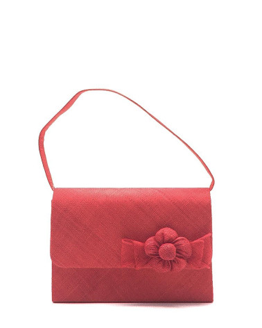 Pochette de cérémonie en sisal avec petite anse coloris rouge