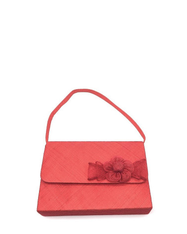 Pochette de cérémonie en sisal avec petite anse coloris rouge