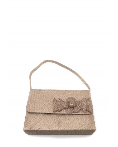 Pochette de cérémonie en sisal avec petite anse coloris camel