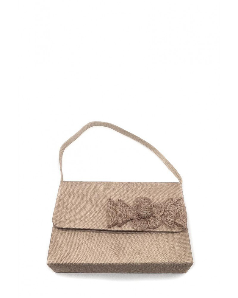 Pochette de cérémonie en sisal avec petite anse coloris camel