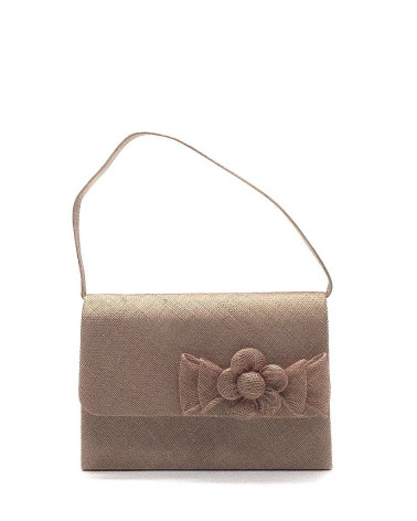 Pochette de cérémonie en sisal avec petite anse coloris camel