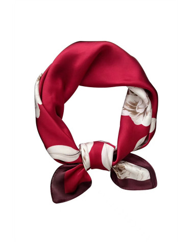 Petit carré 70x70 toucher soie en polyester coloris bordeaux imprimé fantaisie