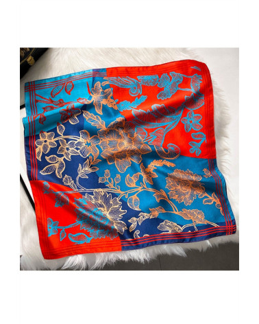 Petit carré 70x70 au toucher soie en polyester coloris marine imprimé fleurs