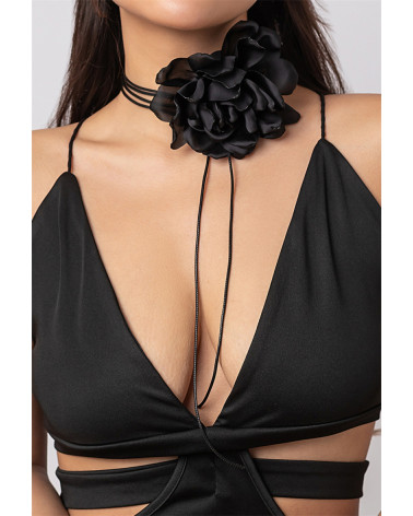 Choker Choker Fleur en Tissu noir– Collier Ras-du-Cou Élégant et Romantique