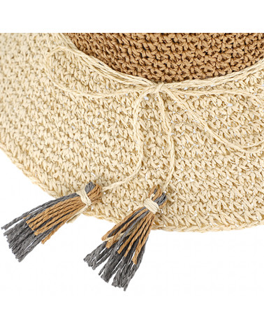 Chapeau forme cloche en paille papier tricolore brun - estival et champêtre