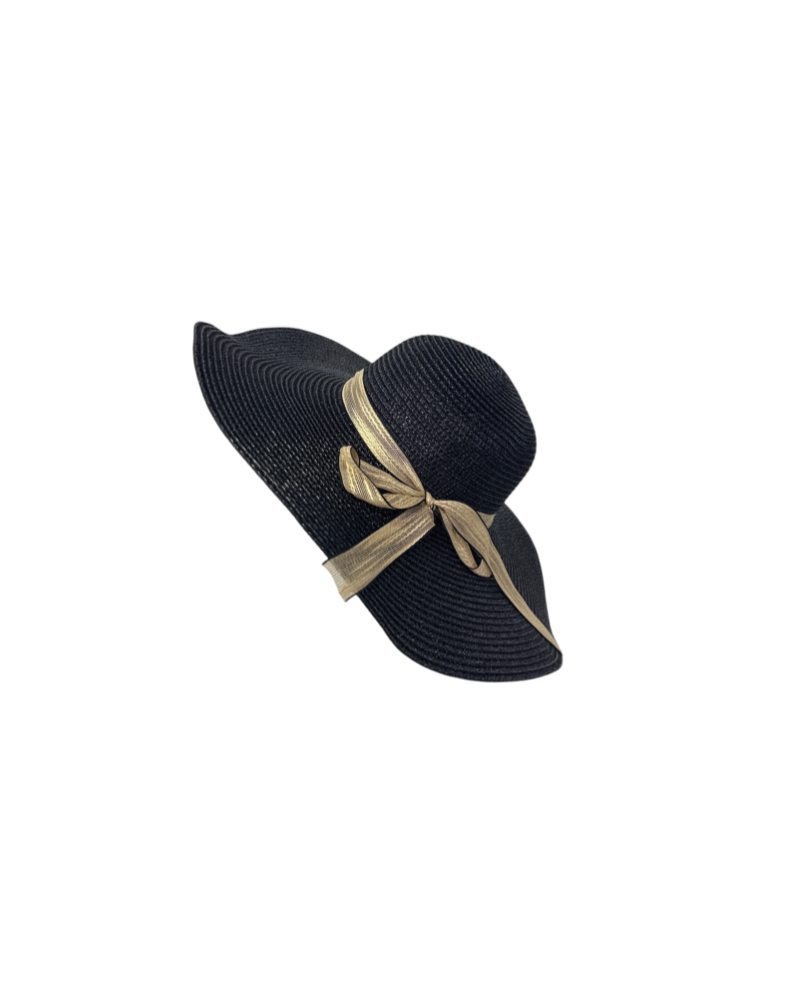 Capeline large bord et élégante coloris noir brillant ruban assorti