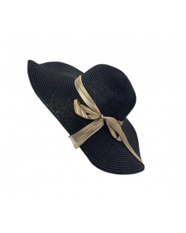 Capeline large bord et élégante coloris noir brillant ruban assorti