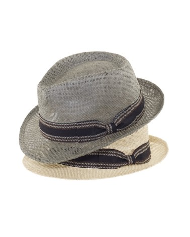 Chapeau forme trilby coloris gris bandeau noir en paille papier