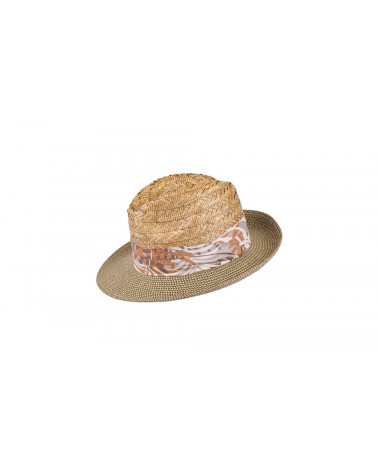Chapeau forme Fedora Palma – Mix de matières et ruban imprimé