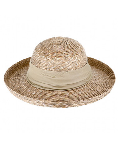 Chapeau capeline en 100% paille florentine bord breton coloris taupe