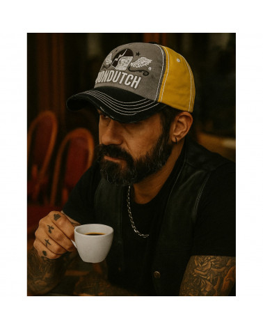 Casquette baseball Von Dutch Rock Xavier grise et jaune pour homme, style rock