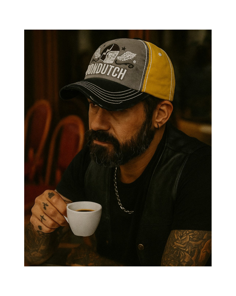 Casquette baseball Von Dutch Rock Xavier grise et jaune pour homme, style rock