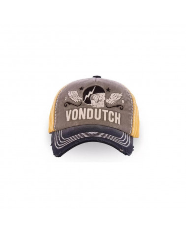 Casquette baseball Von Dutch Rock Xavier grise et jaune pour homme, style rock
