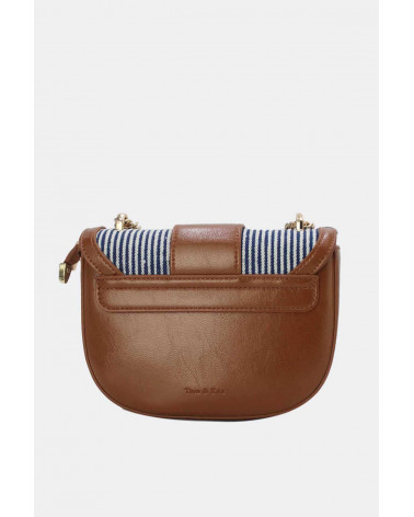 Sac Tom & Eva marron et tissu rayé avec chaîne dorée