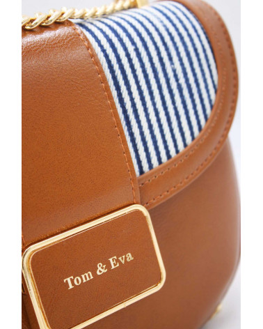 Sac Tom & Eva marron et tissu rayé avec chaîne dorée