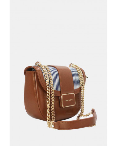 Sac Tom & Eva marron et tissu rayé avec chaîne dorée