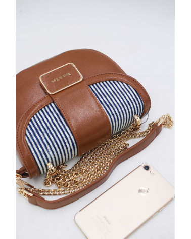 Sac Tom & Eva marron et tissu rayé avec chaîne dorée