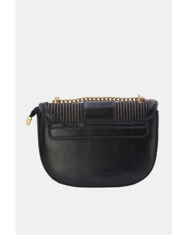 Sac Tom & Eva noir et tissu ton sur ton avec chaîne dorée