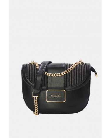 Sac Tom & Eva noir et tissu ton sur ton avec chaîne dorée