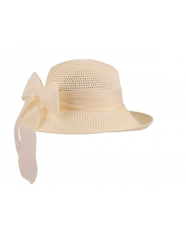 Chapeau en paille beige avec large nœud – Élégance et protection solaire