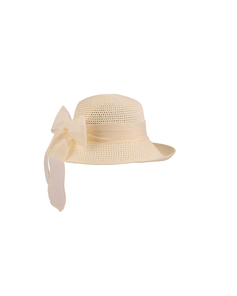 Chapeau en paille beige avec large nœud – Élégance et protection solaire