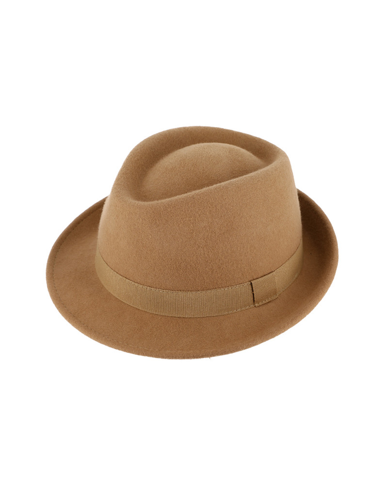 Chapeau en feutre forme Trilby coloris uni camel- Chapo & Co