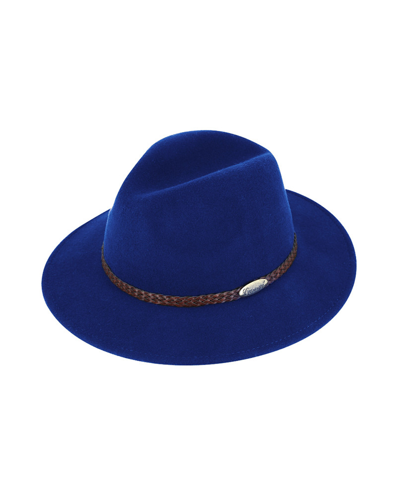 Chapeau forme Traveller en feutre de laine coloris bleu roi