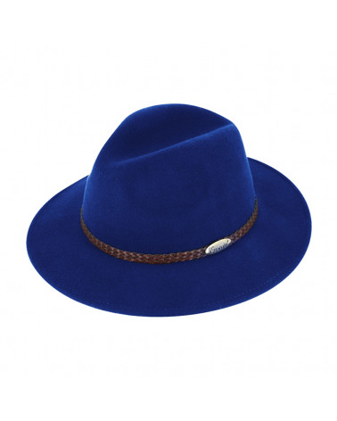 Chapeau forme Traveller en feutre de laine coloris bleu roi