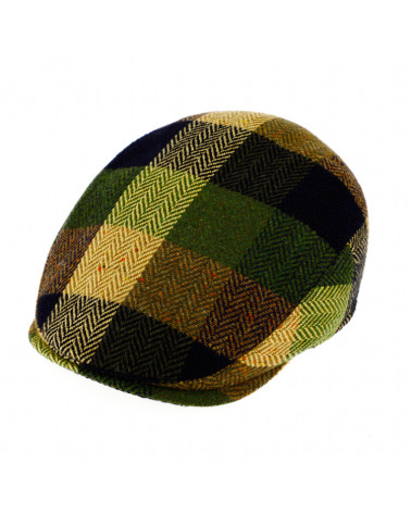 Casquette plate en laine motifs à carreaux vert olive - Chapo & co