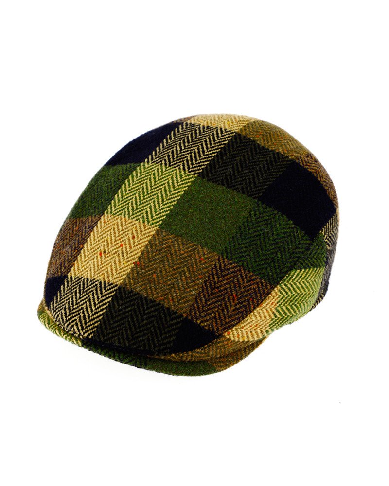 Casquette plate en laine motifs à carreaux vert olive - Chapo & co