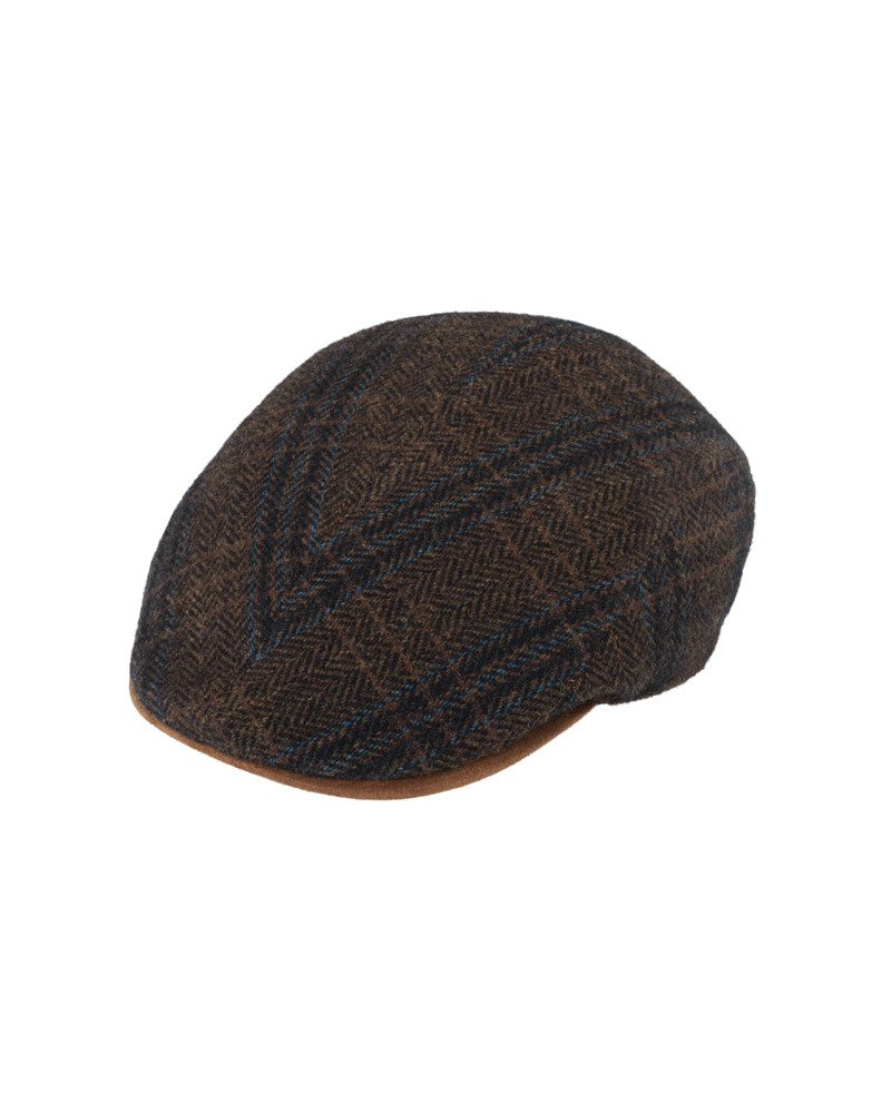 Casquette plate homme Harris Tweed à chevrons coloris cognac - Chapo & Co
