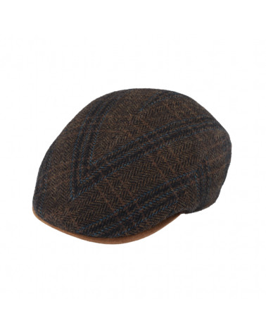 Casquette plate homme Harris Tweed à chevrons coloris cognac - Chapo & Co