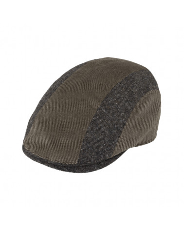 Casquette plate homme en laine Harris Tweed à chevrons taupe - Chapo & Co
