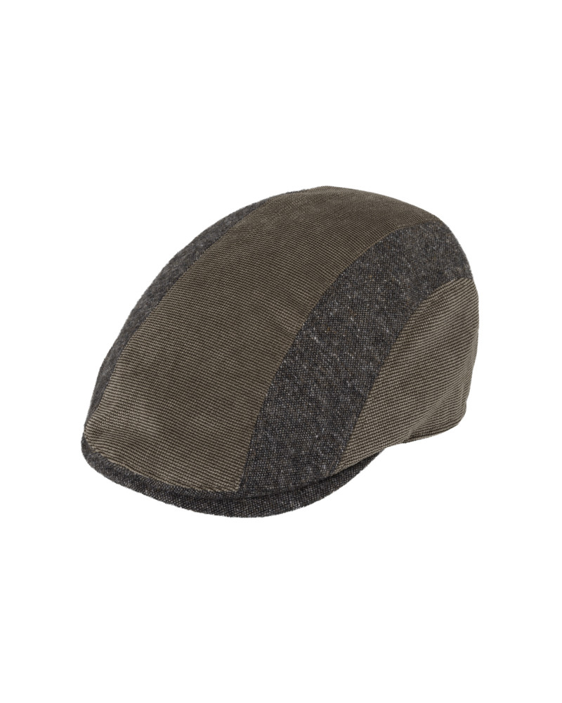 Casquette plate homme en laine Harris Tweed à chevrons taupe - Chapo & Co