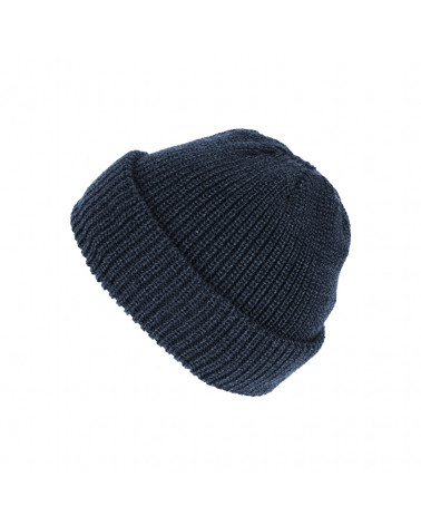 Bonnet en maille côtelée laine mérinos avec revers coloris bleu marine