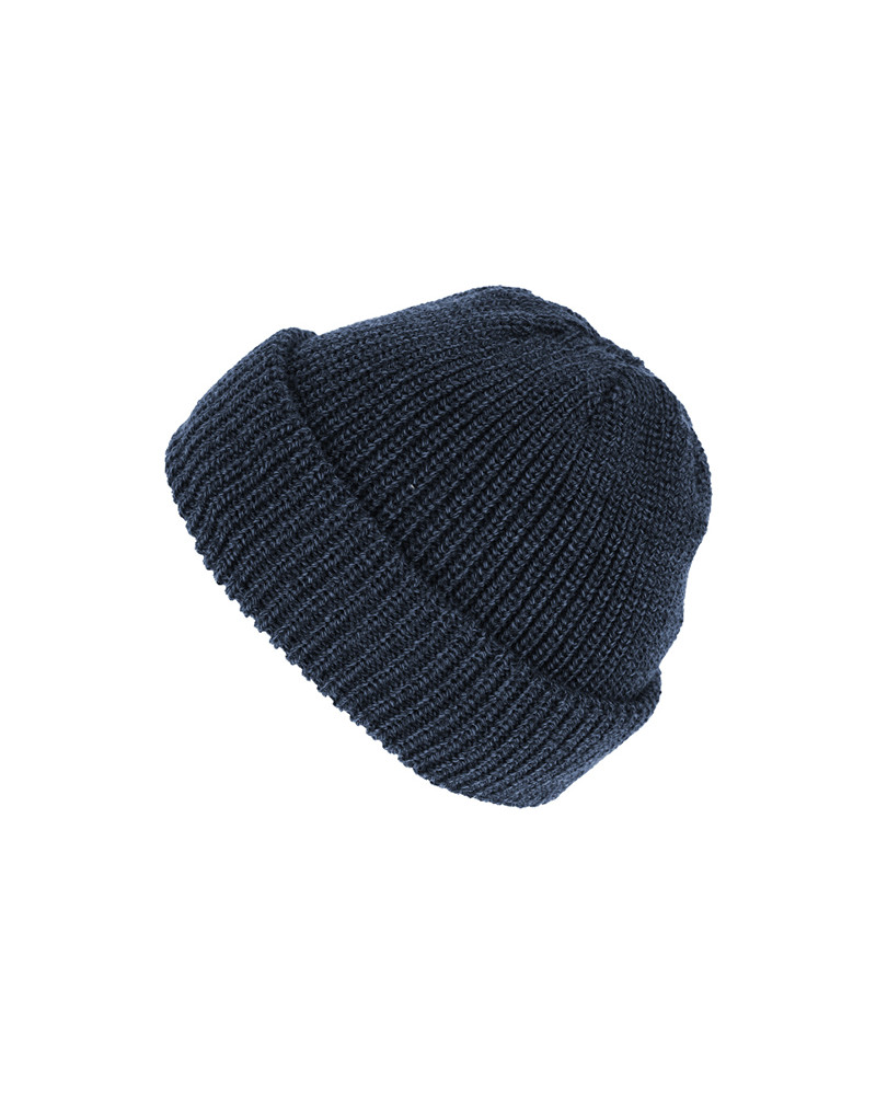 Bonnet en maille côtelée laine mérinos avec revers coloris bleu marine