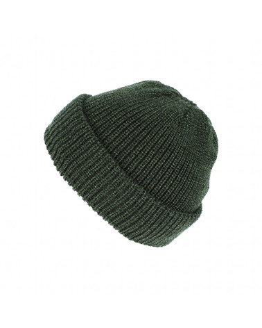 Bonnet en maille côtelée laine mérinos avec revers coloris vert olive