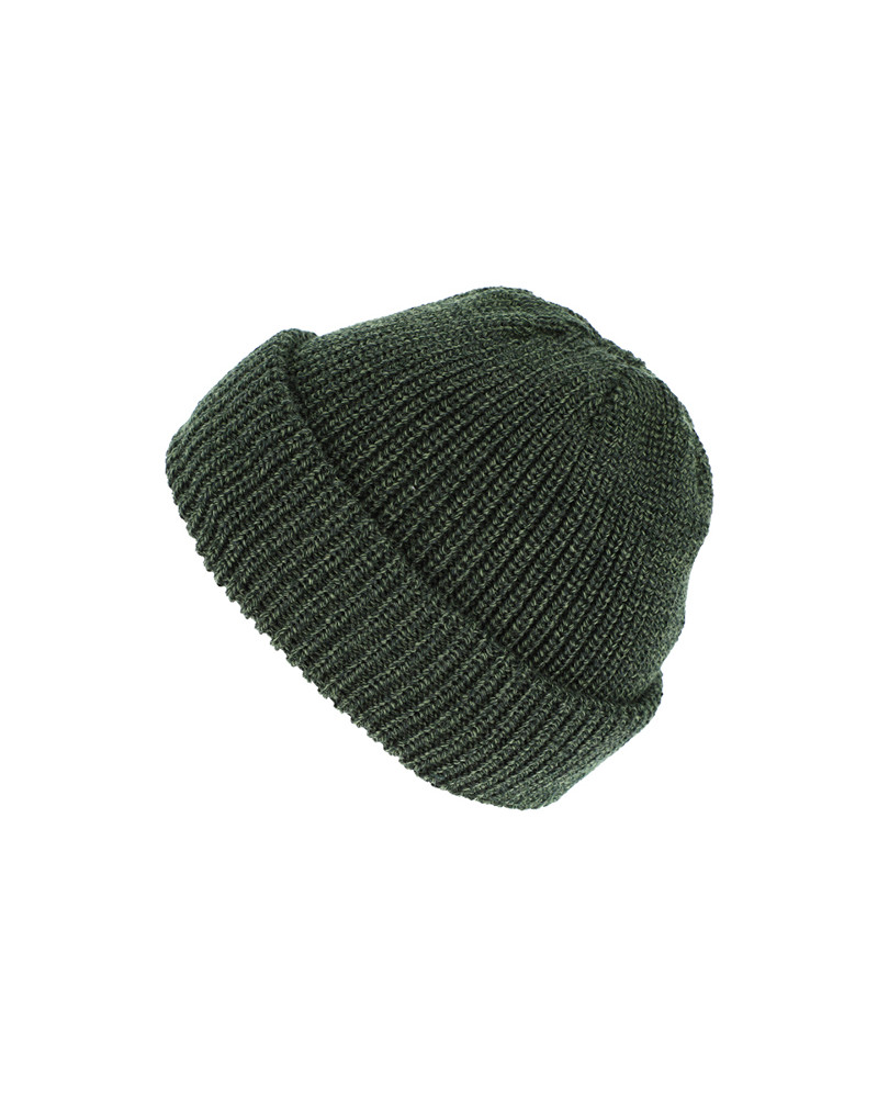 Bonnet en maille côtelée laine mérinos avec revers coloris vert olive