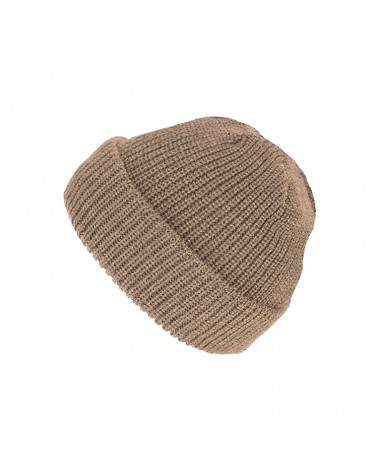 Bonnet en maille côtelée laine mérinos à revers coloris beige